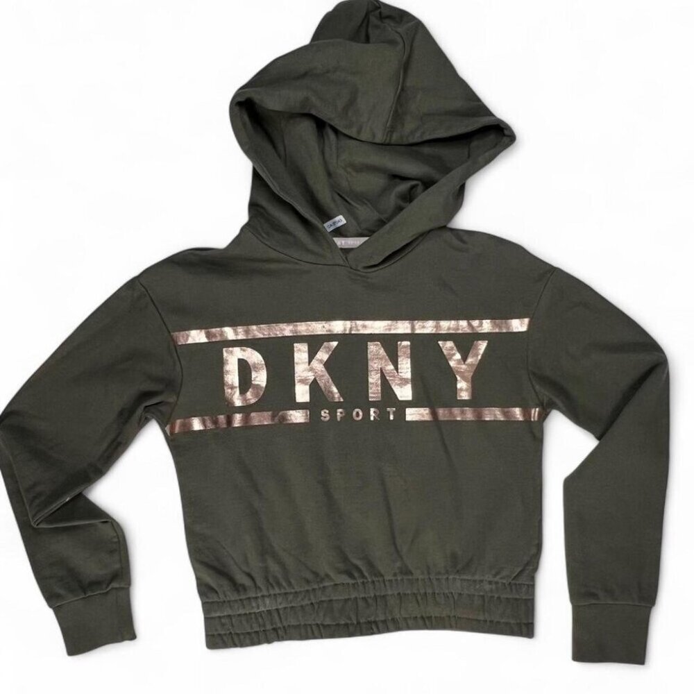 Olive green DKNY cotton hoodie with rose gold logo #casualwear